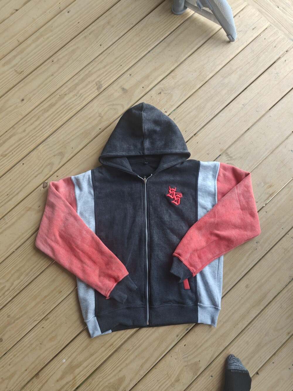 Saint Sinner Embroidered Zip-Up Colorblock Hoodie